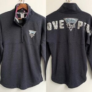Victoria’s Secret Love Pink Sequin Bling Logo 3/4 snap pullover sweatshirt XS